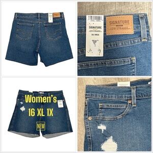 Women’s Levi’s 16 XL 1X Navy Blue Denim Jeans Shorts Ripped Cut Offs Stretch NWT